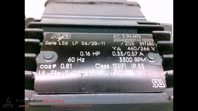 TESTED ATB AC 3 PH-MTR 2.28 HP 3.7/6.4A 60Hz 3460 RPM AF 90S/2H-12 