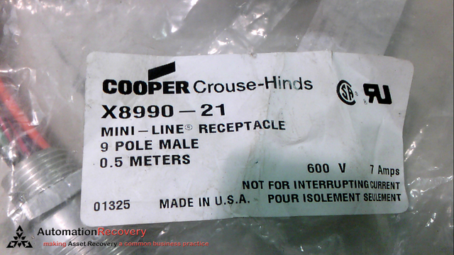 X8992-179 MINI-LINE RECEPTACLE FEMALE NIB Details about / COOPER CROUSE-HINDS